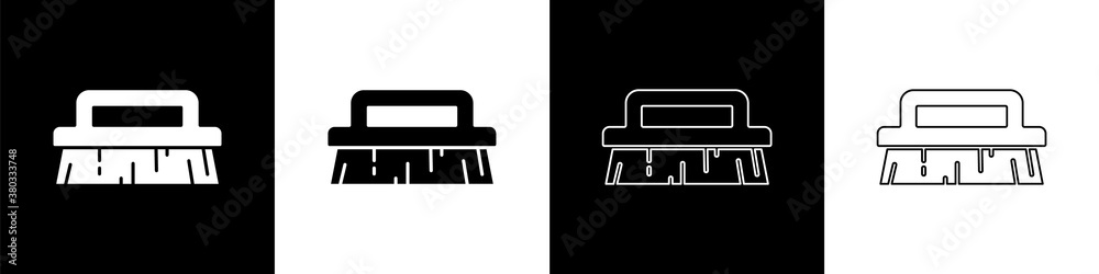设置笔刷用于清洁在黑白背景上隔离的图标。矢量。
