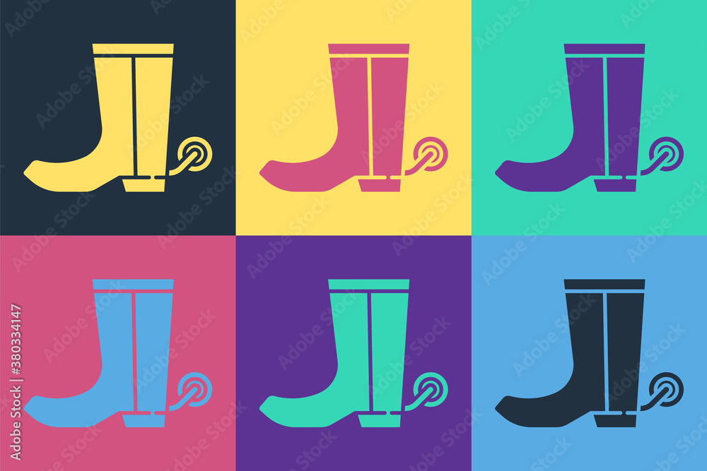 Pop art Cowboy boot icon isolated on color background. Vector.