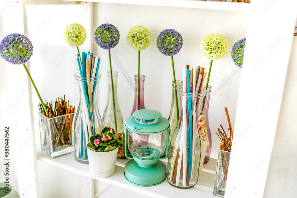 Wooden shelf with decorative elements