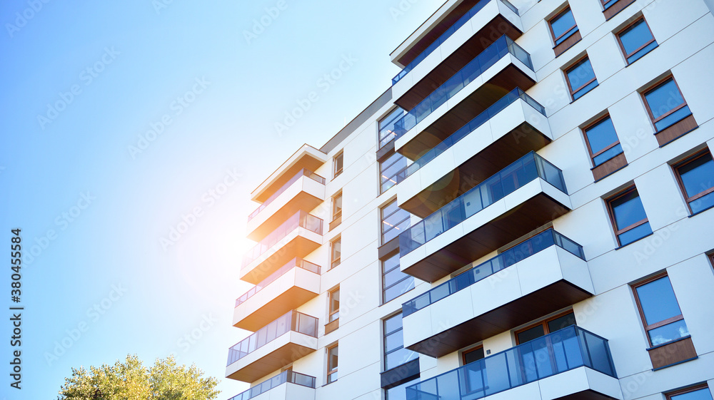 Architectural details of modern apartment building. Modern european residential apartment building c