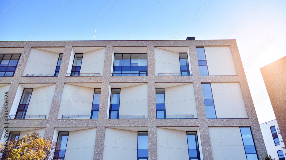 Architectural details of modern apartment building. Modern european residential apartment building c