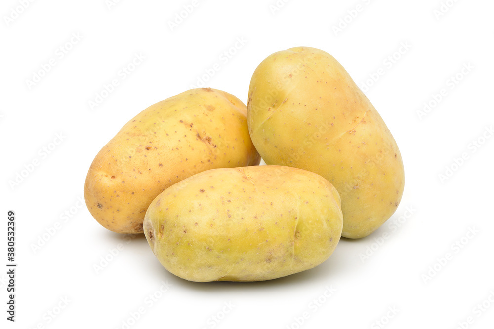 Fresh potatoes isolated on white background.