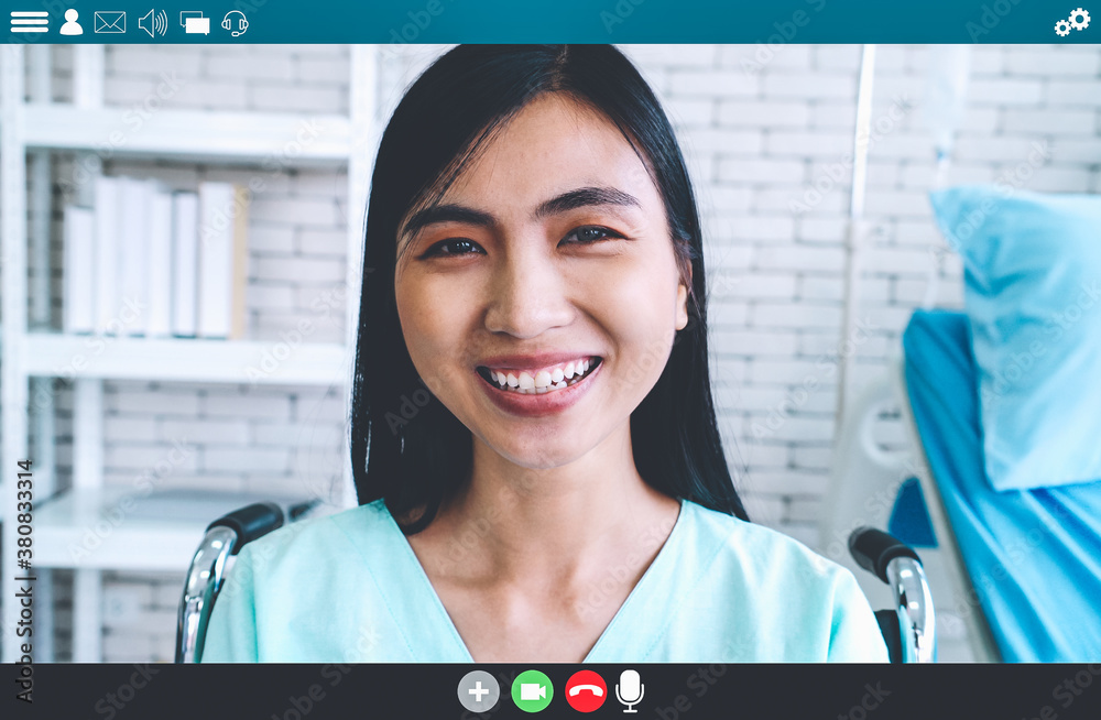 Patient talking on video call for telemedicine service . Online health care application in view of c