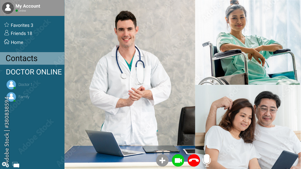 Doctor and patient talking on video call for telemedicine service . Online health care application i