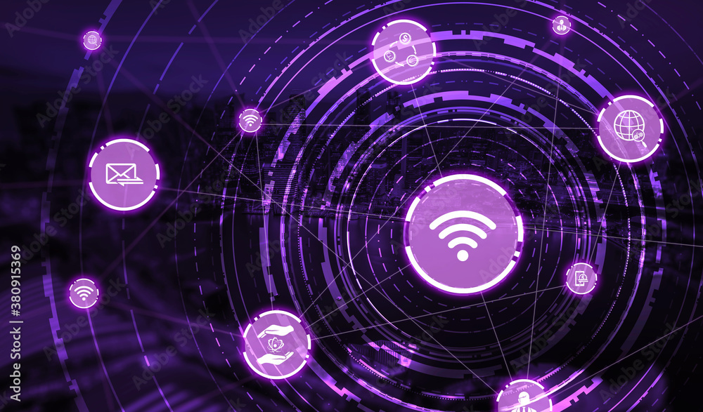 The modern creative communication and internet network connect in smart city . Concept of 5G wireles