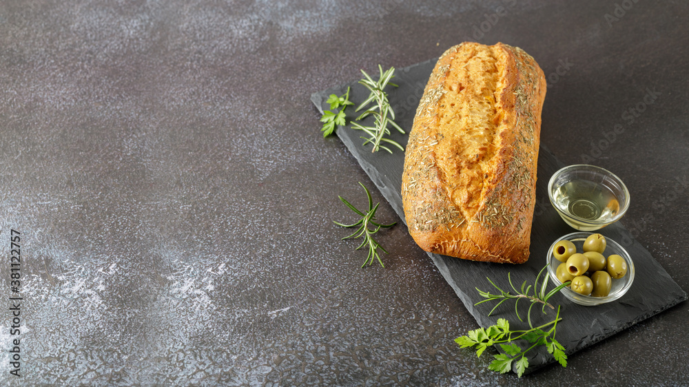 Fresh baked italian Ciabatta with herbs