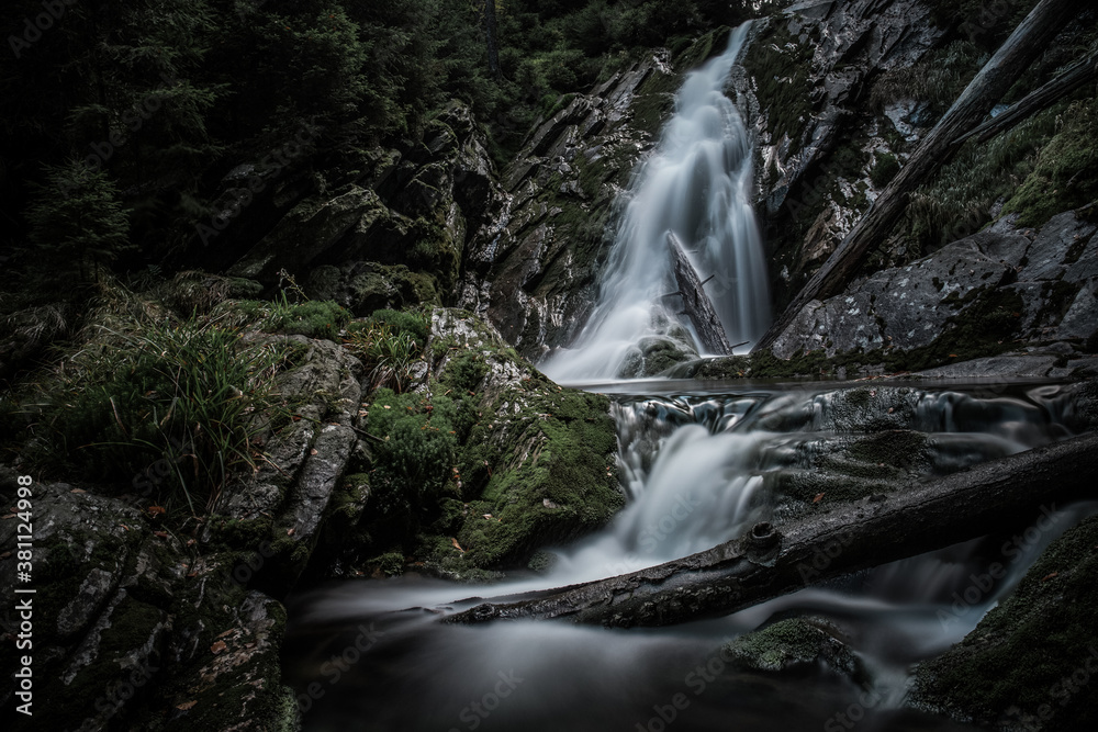 Mountain brook waterfall time lapse