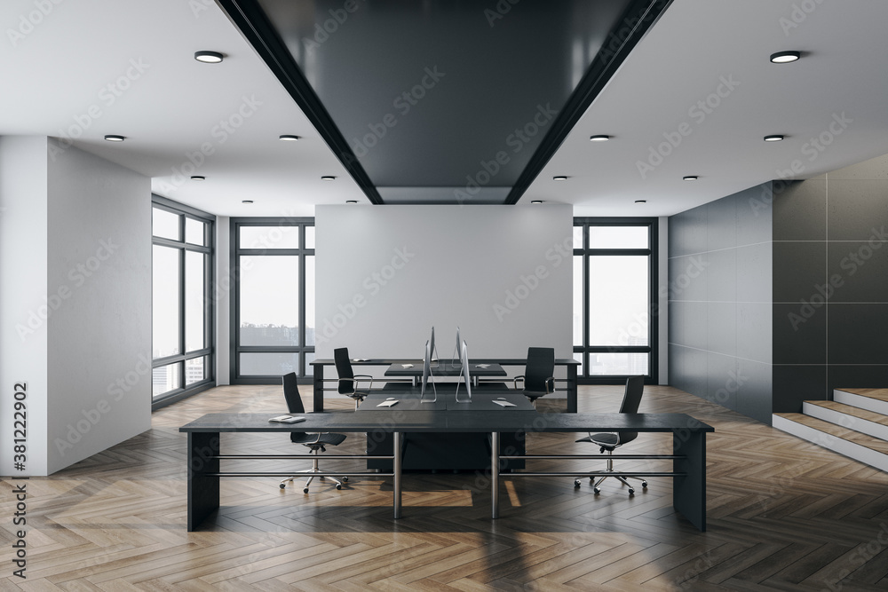 Luxury office room with computers on table