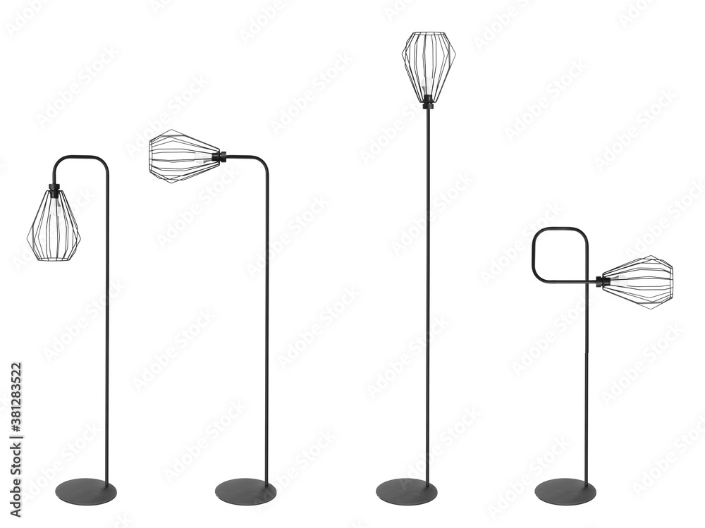 Set of modern floor-lamps on white background