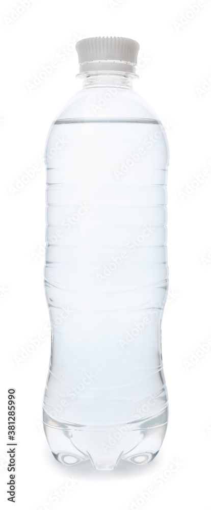 Bottle of clean water on white background