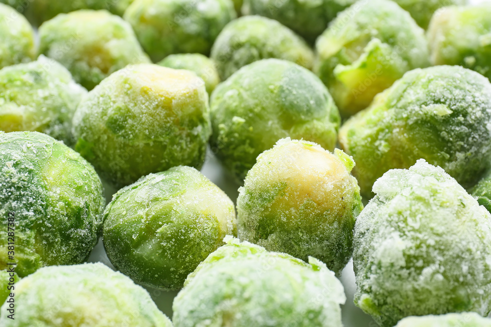 Frozen Brussels sprouts as background