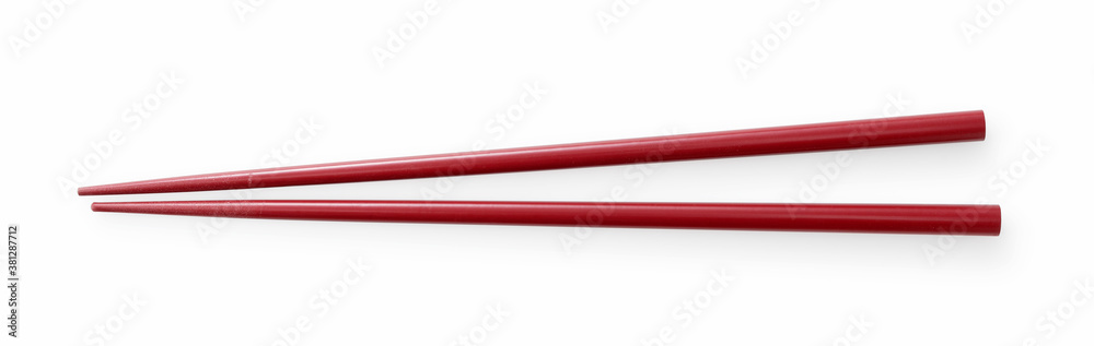 Red chopsticks on a white background