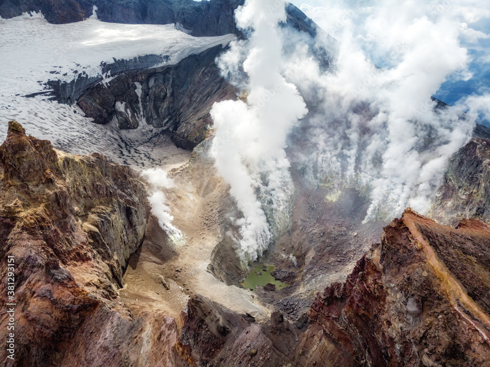 The turquoise lake in a crater. Kamchatka, Russia, Mutnovsky Volcano