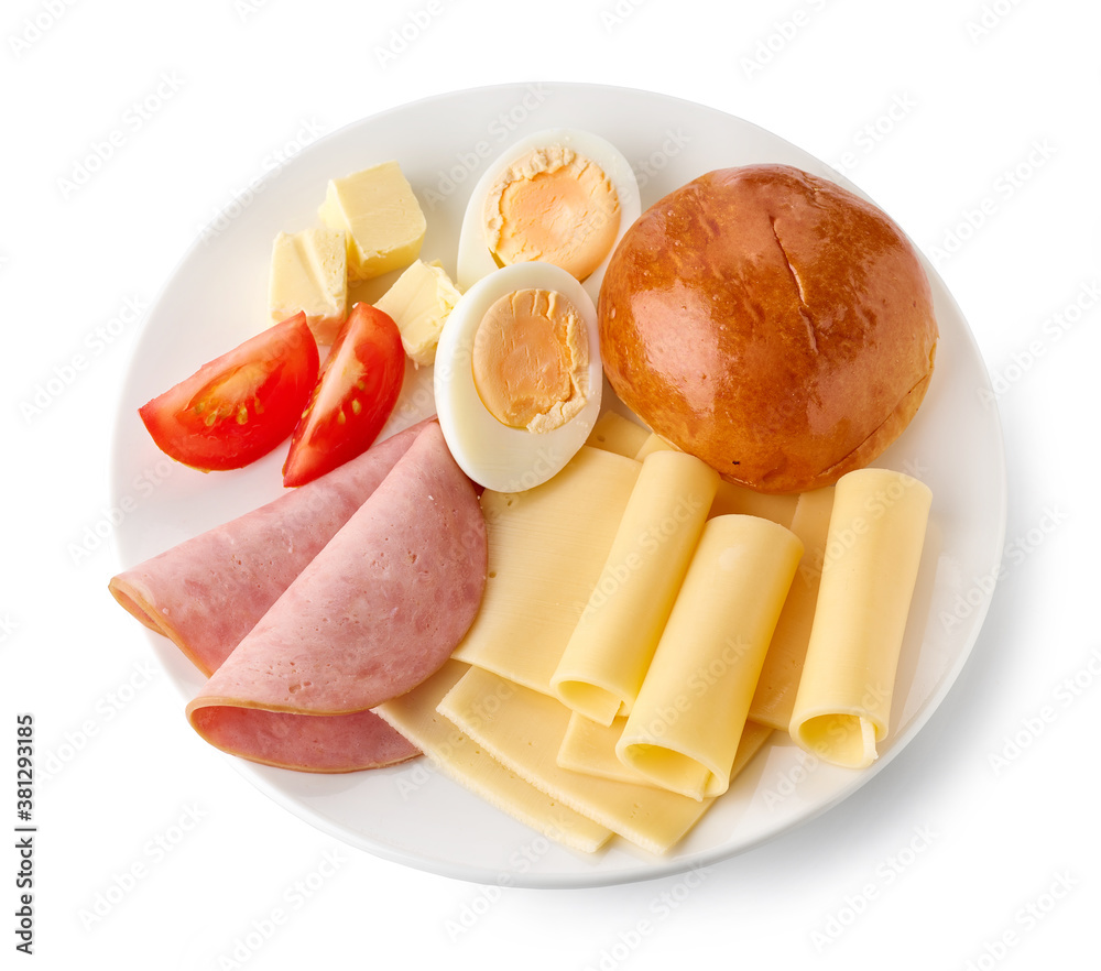 plate of cheese and ham sausage