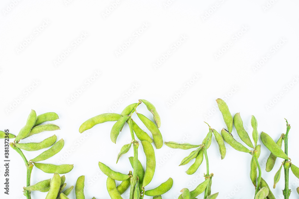 Fresh soybeans on white background