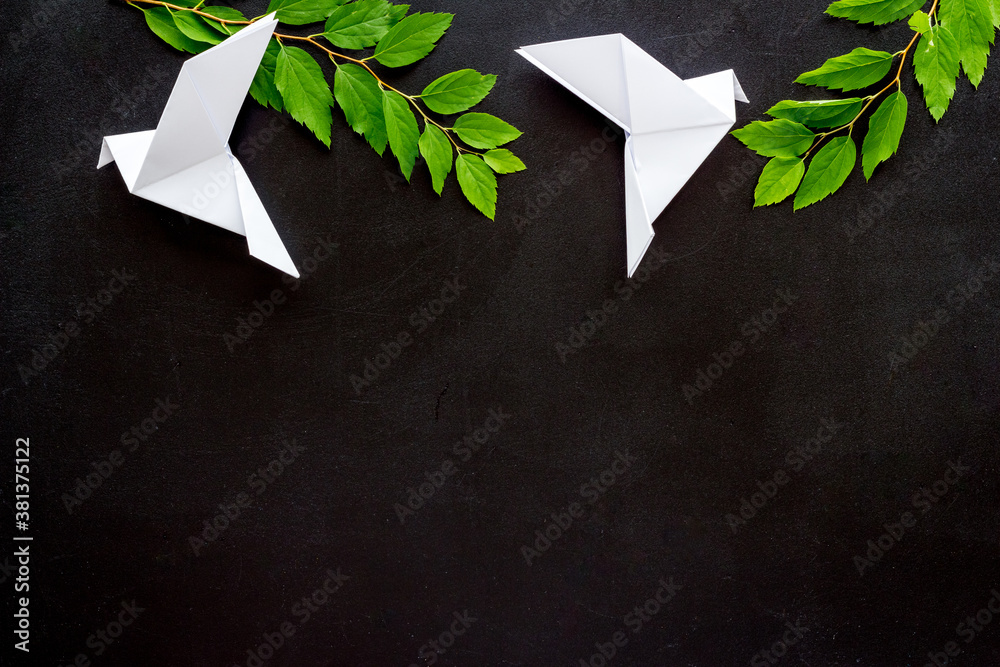 Origami birds are flying, overhead top view