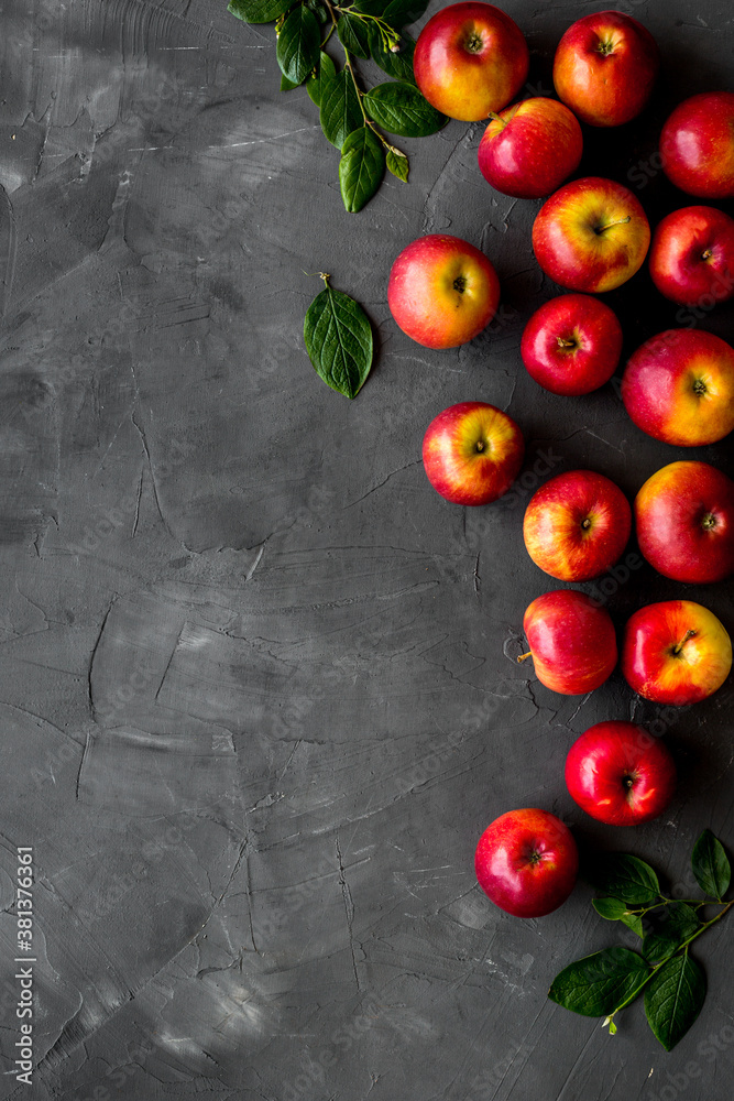 Apples background on kitchen desk - top view