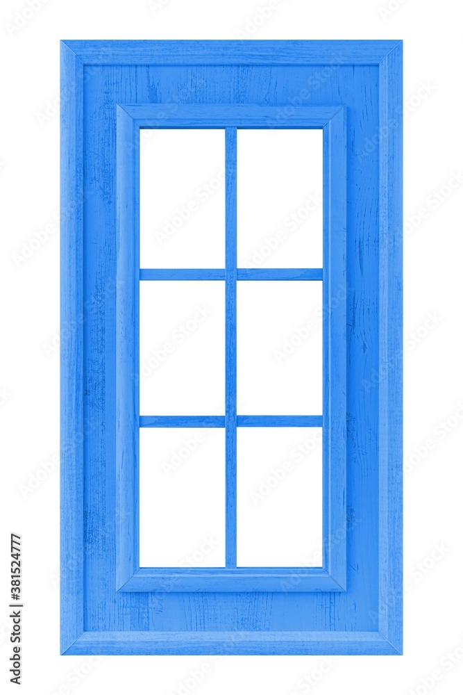 European style blue wooden window frame isolated on a white background