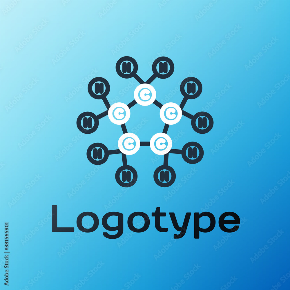 Line Molecule oil icon isolated on blue background. Structure of molecules in chemistry. Colorful ou