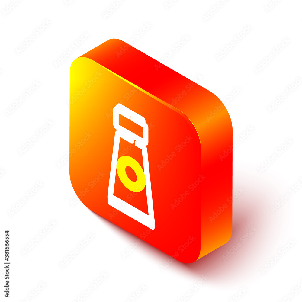 Isometric line Tube with paint palette icon isolated on white background. Orange square button. Vect