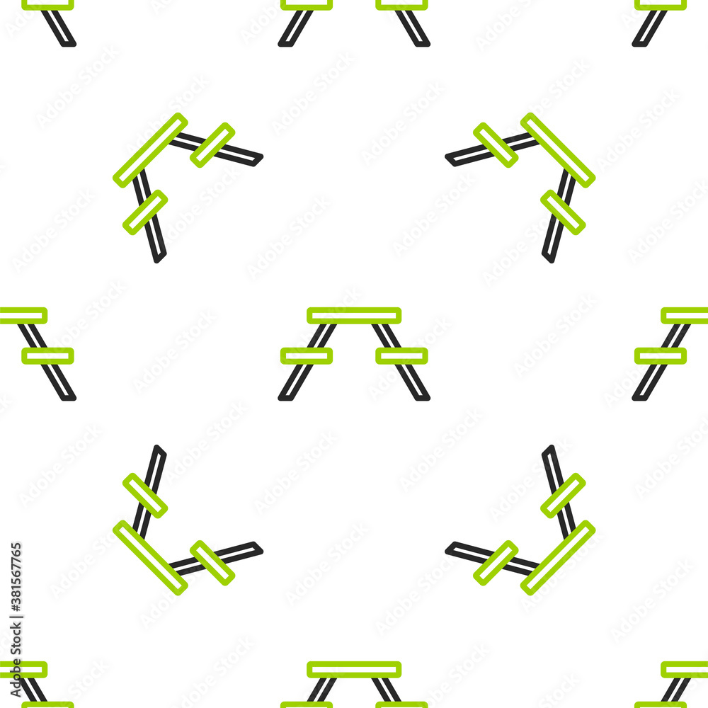 Line Picnic table with benches on either side of the table icon isolated seamless pattern on white b