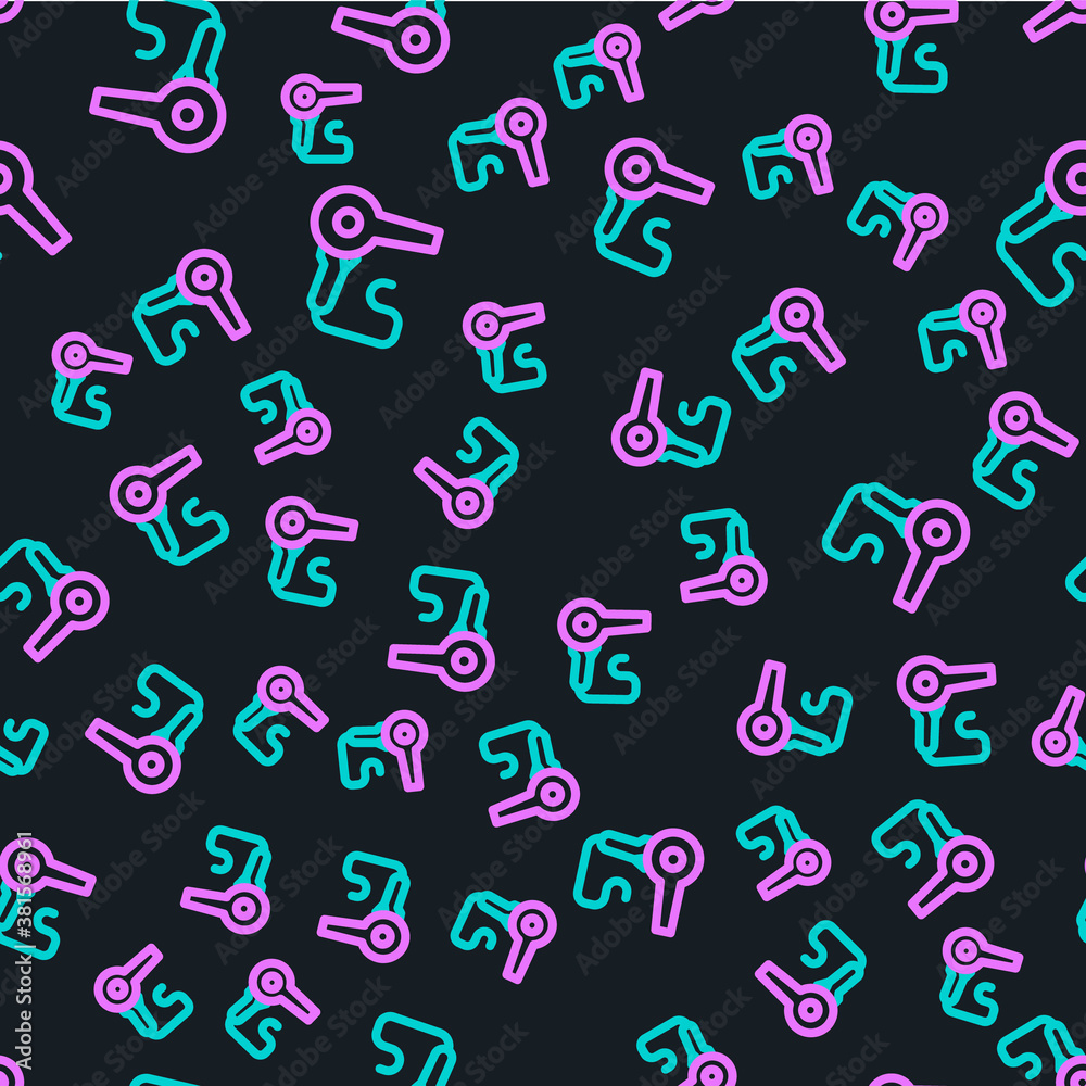 Line Hair dryer icon isolated seamless pattern on black background. Hairdryer sign. Hair drying symb