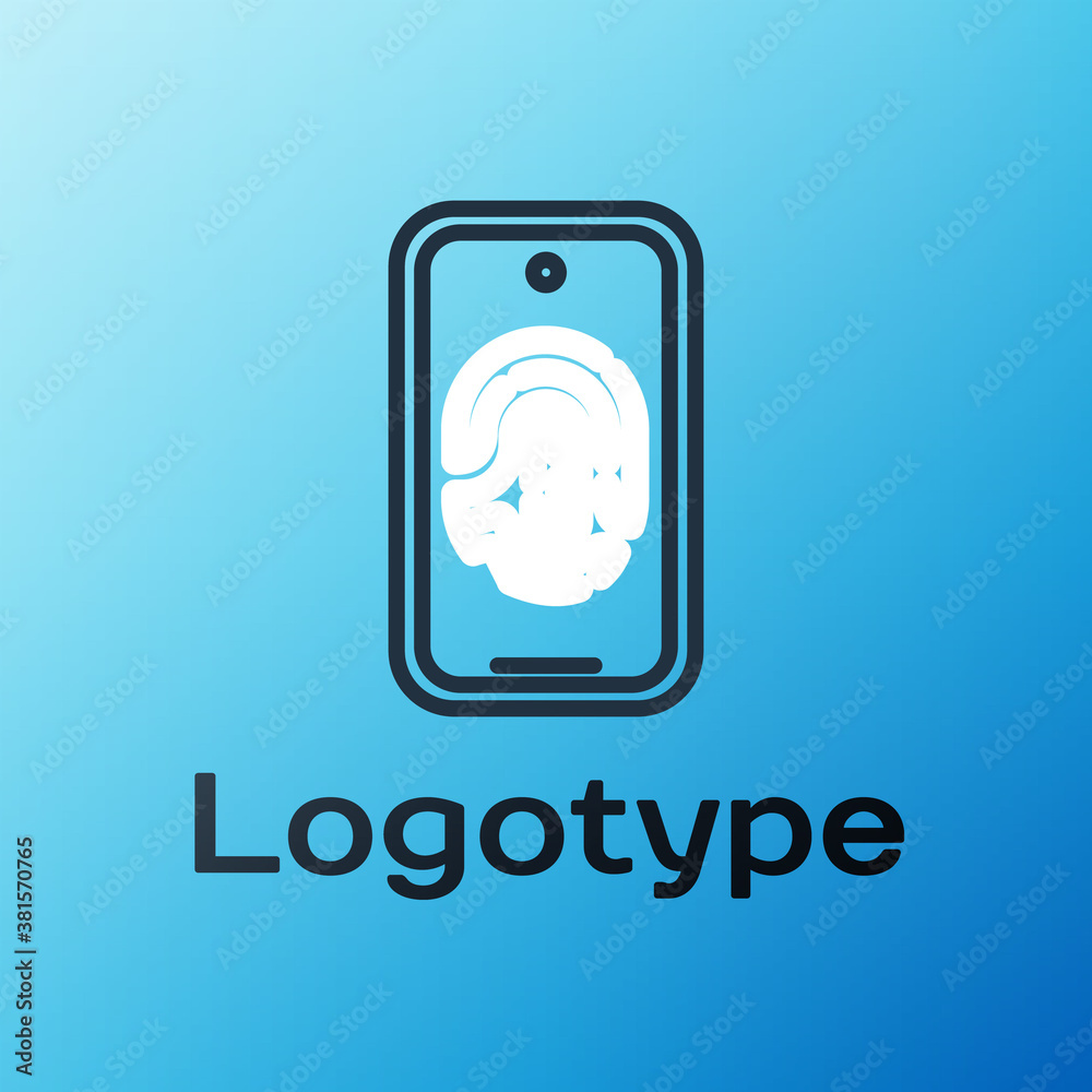 Line Smartphone with fingerprint scanner icon isolated on blue background. Concept of security, pers