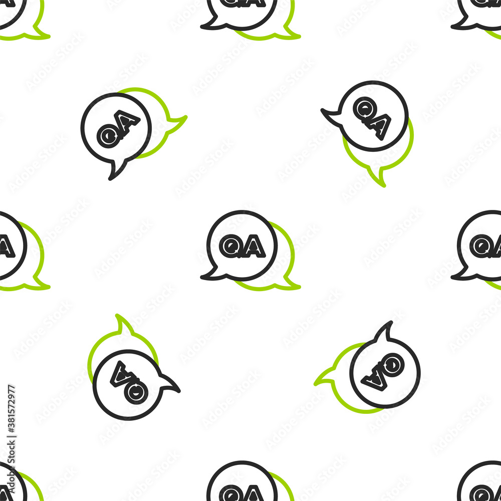 Line Speech bubbles with Question and Answer icon isolated seamless pattern on white background. Q a