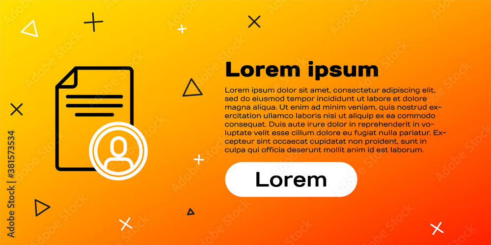 Line Resume icon isolated on yellow background. CV application. Searching professional staff. Analyz