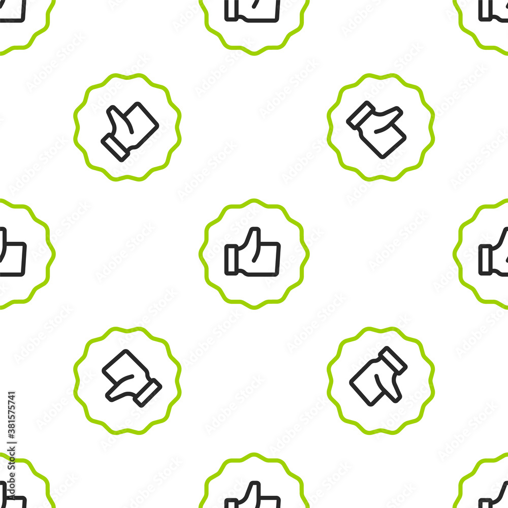 Line Hand thumb up icon isolated seamless pattern on white background. Vector.