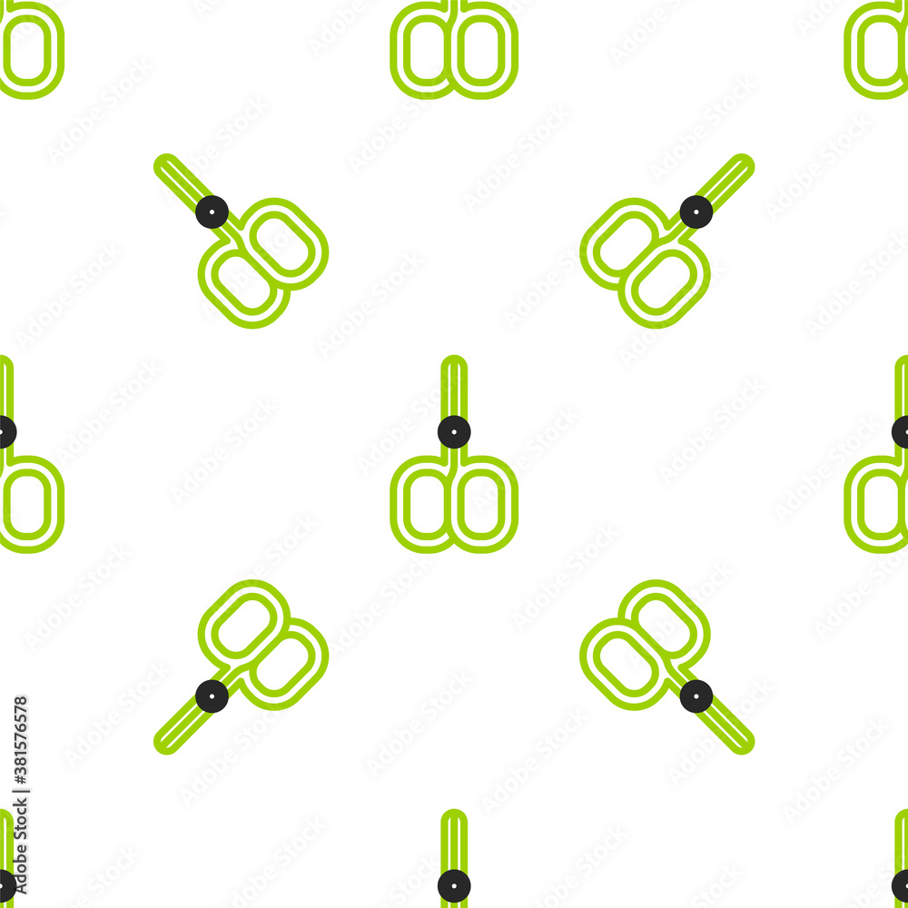 Line Nail scissors cuticle cut beauty salon icon isolated seamless pattern on white background. Cosm