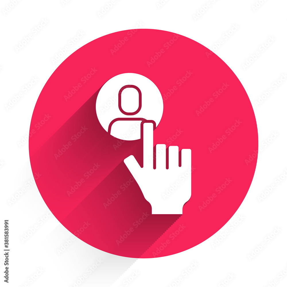 White Head hunting icon isolated with long shadow. Business target or Employment sign. Human resourc