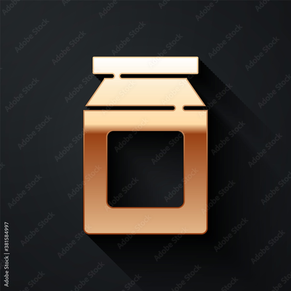 Gold Online ordering and fast food delivery icon isolated on black background. Long shadow style. Ve