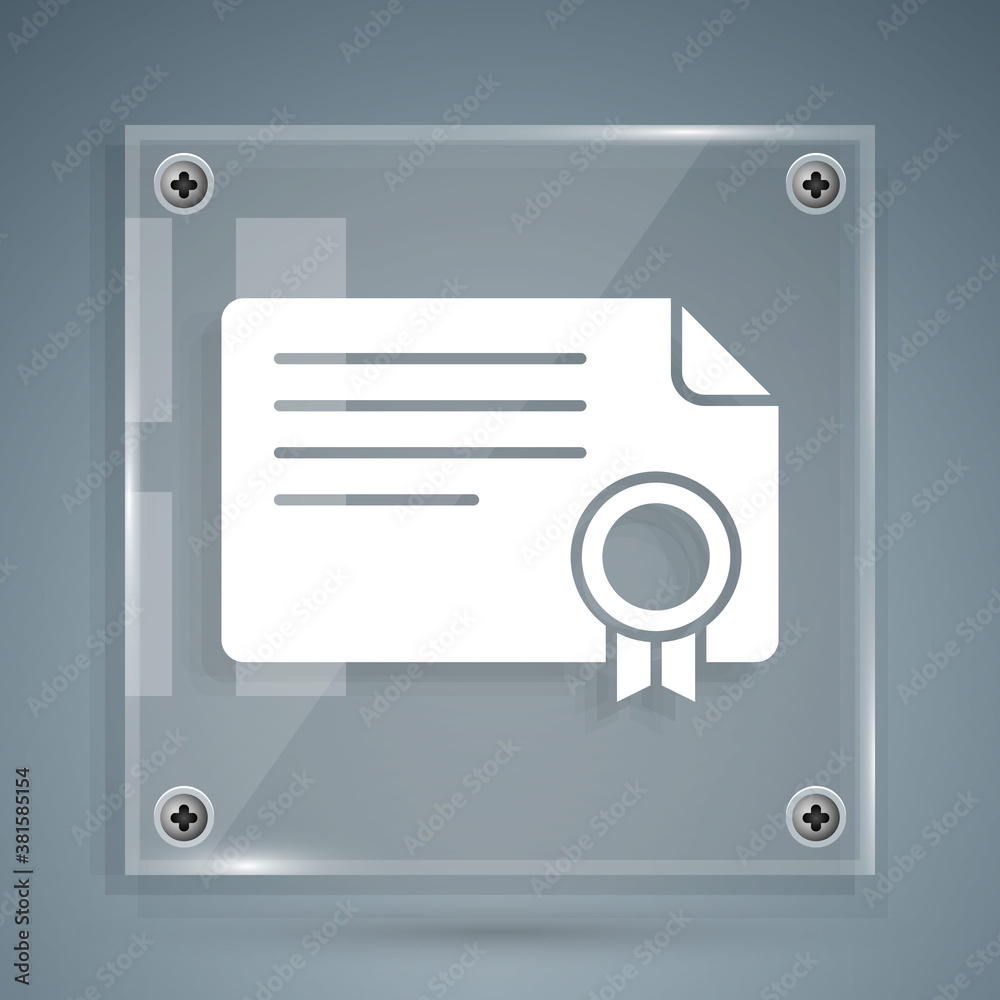 White Certificate template icon isolated on grey background. Achievement, award, degree, grant, dipl