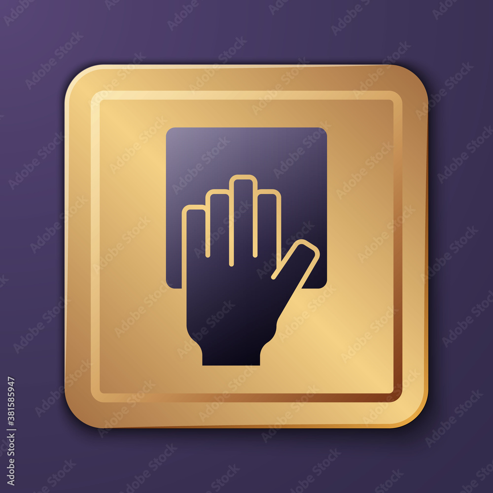 Purple Cleaning service icon isolated on purple background. Gold square button. Vector.