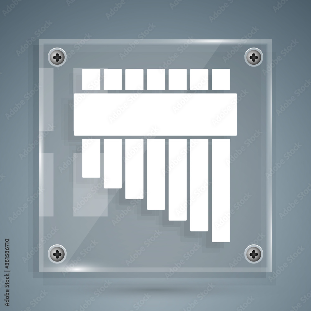 White Pan flute icon isolated on grey background. Traditional peruvian musical instrument. Zampona. 