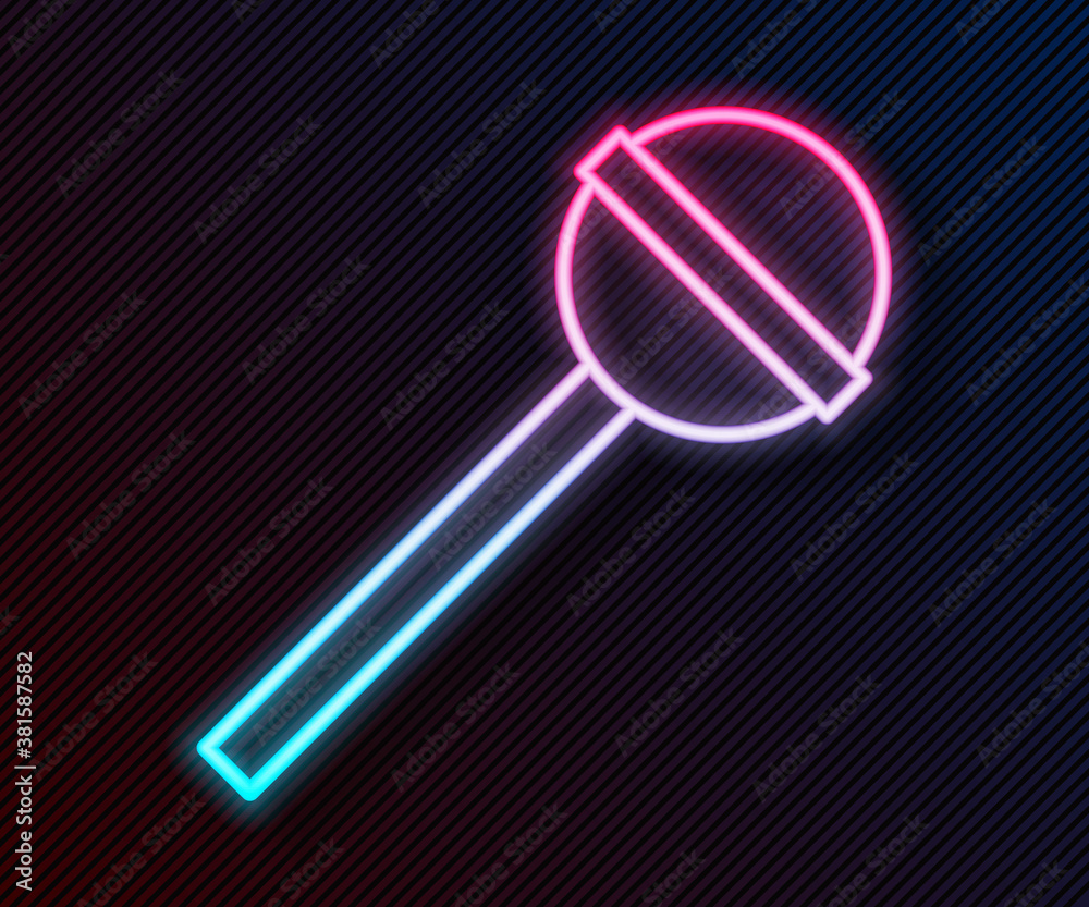 Glowing neon line Lollipop icon isolated on black background. Food, delicious symbol. Vector Illustr