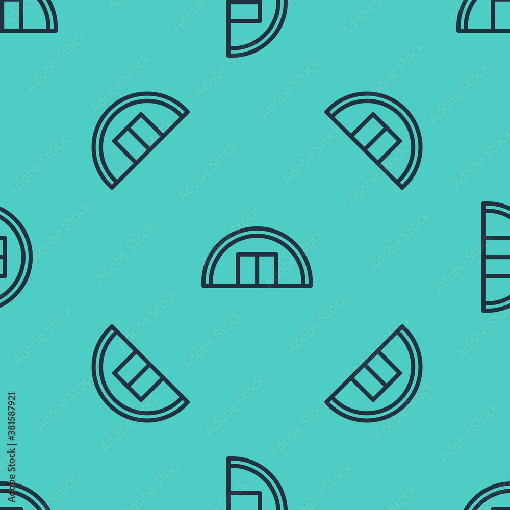 Black line Warehouse icon isolated seamless pattern on green background. Vector Illustration.