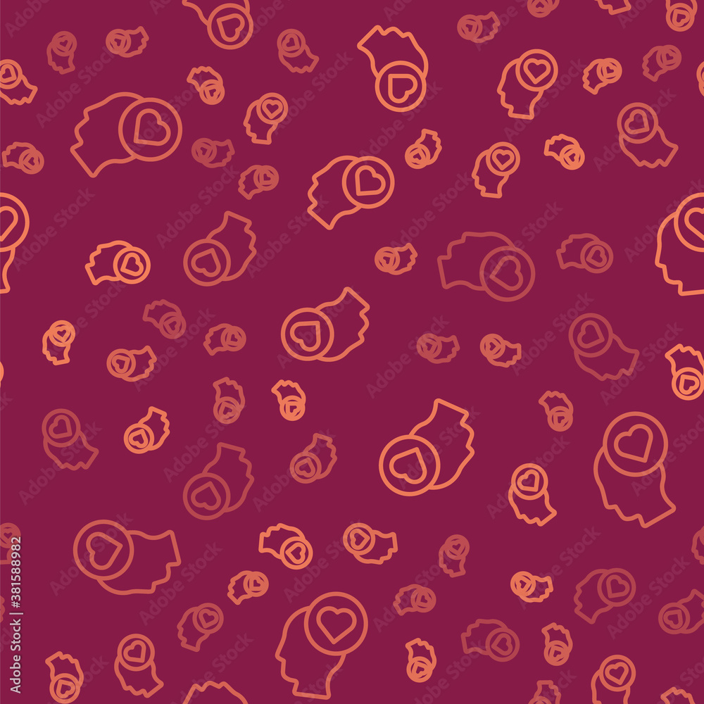 Brown line Broken heart or divorce icon isolated seamless pattern on red background. Love symbol. Va