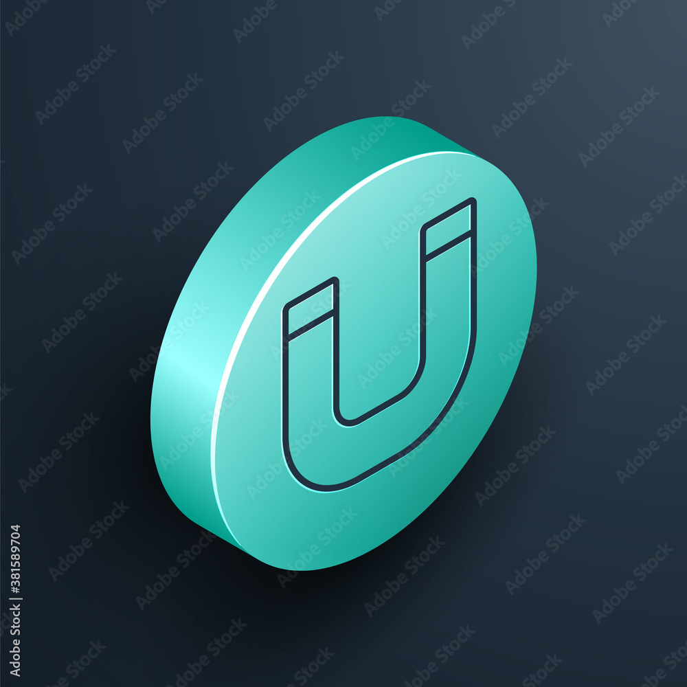 Isometric line Magnet icon isolated on black background. Horseshoe magnet, magnetism, magnetize, att