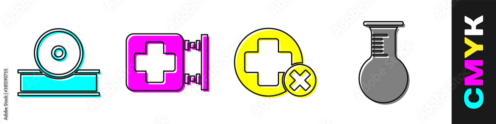 Set Otolaryngological head reflector, Hospital signboard, Cross hospital medical and Test tube and f