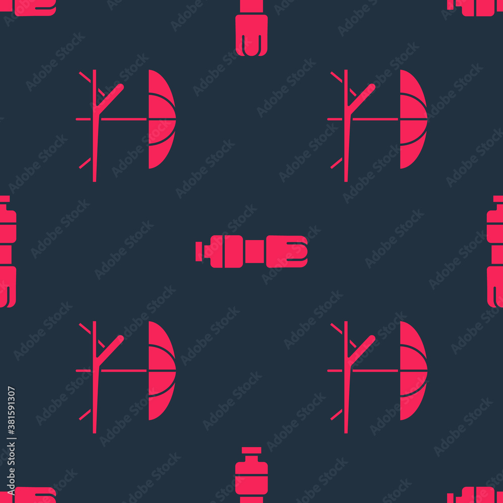 Set Sunbed and umbrella and Bottle of water on seamless pattern. Vector.