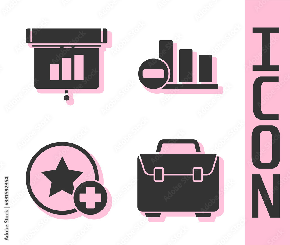 Set Briefcase, Graph, chart, diagram, infographic, Star and Pie chart infographic icon Vector illust