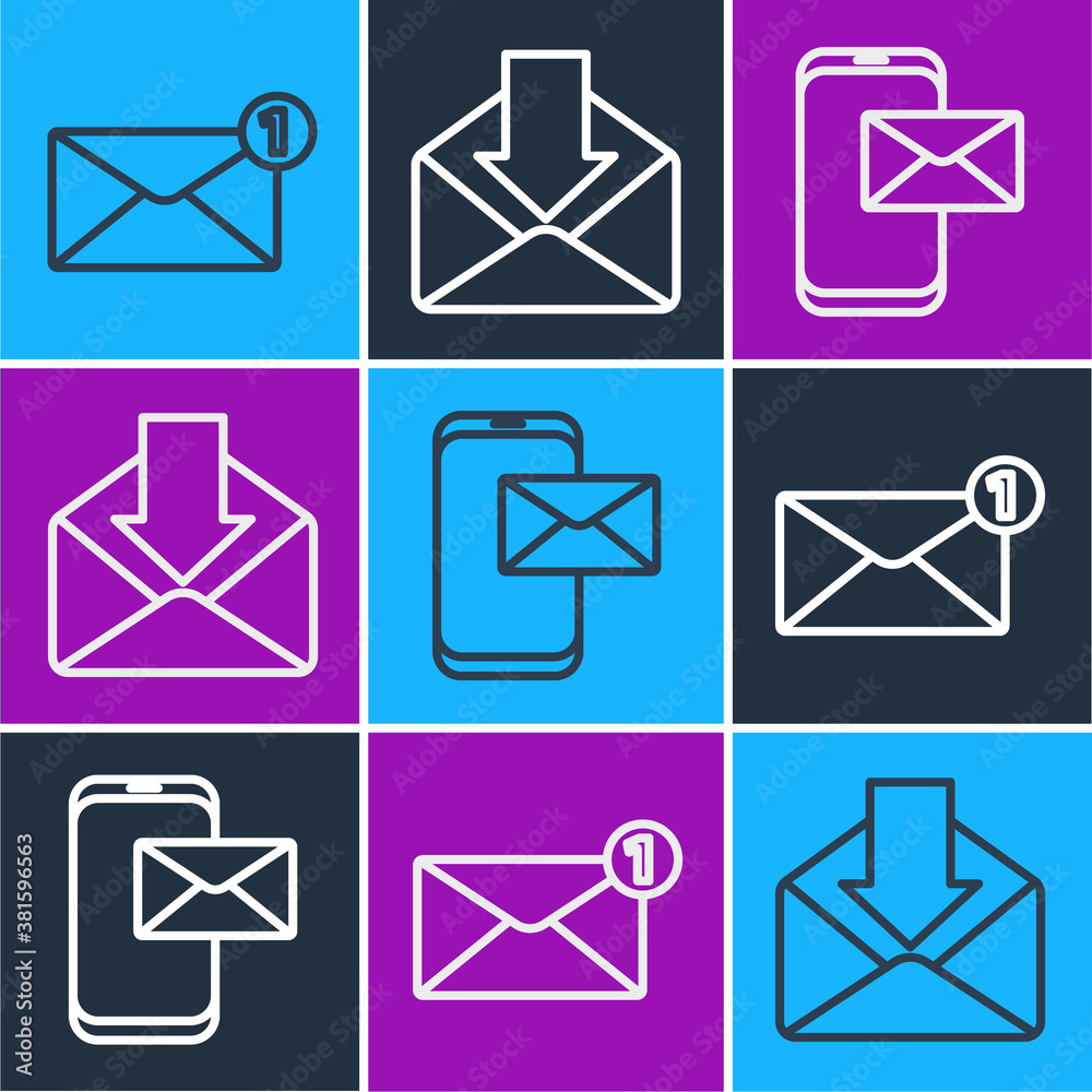 Set line Envelope, Mobile and envelope and Envelope icon. Vector illustration