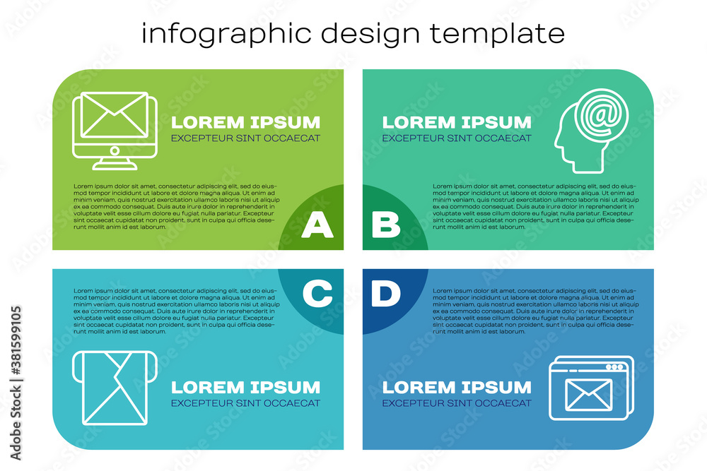 Set line Envelope, Monitor and envelope, Website and envelope and Mail and e-mail. Business infograp