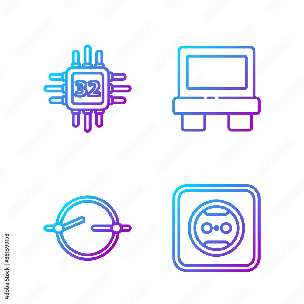 Set line Electrical outlet, Electric circuit scheme, Processor with microcircuits CPU and Fuse. Grad