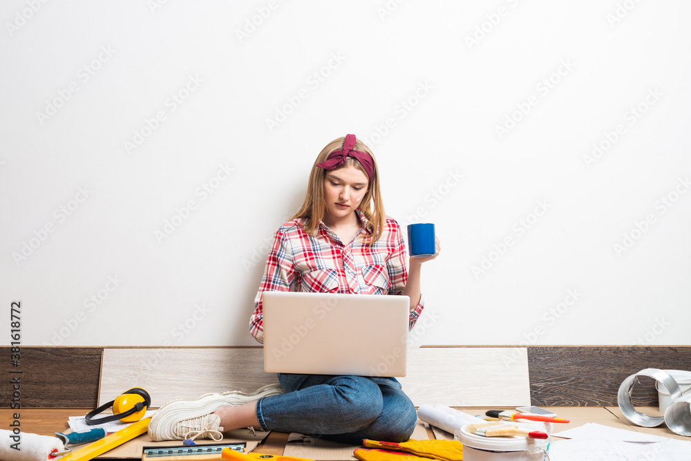 Beautiful girl using laptop computer at home