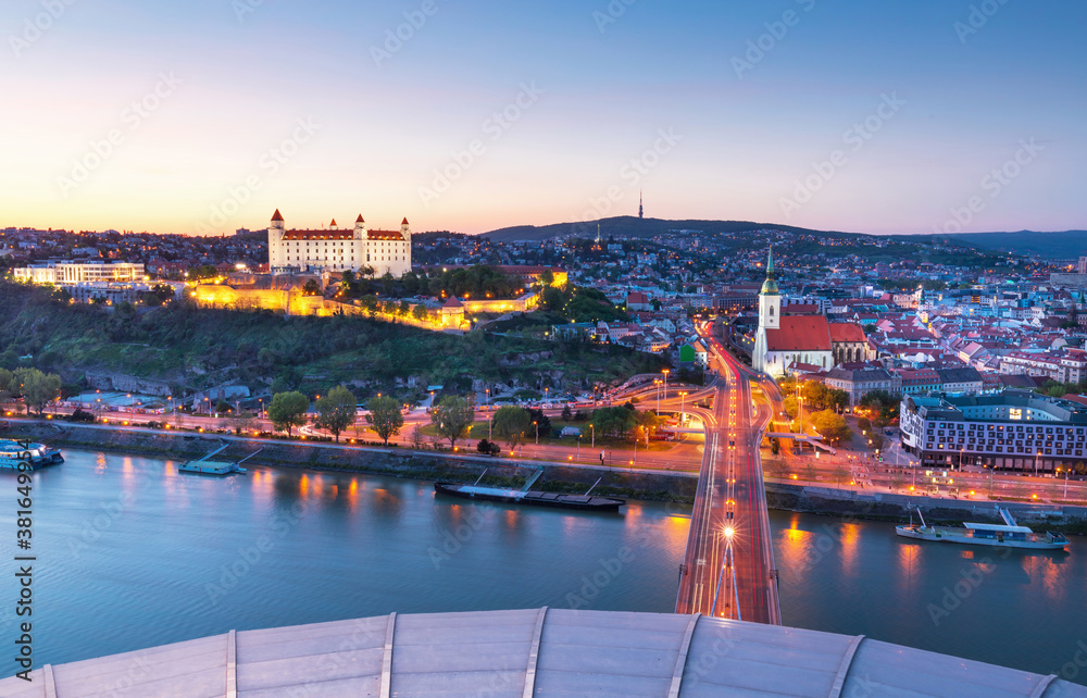 Bratislava castle, Danube river and Bratislava old town view, Slovakia