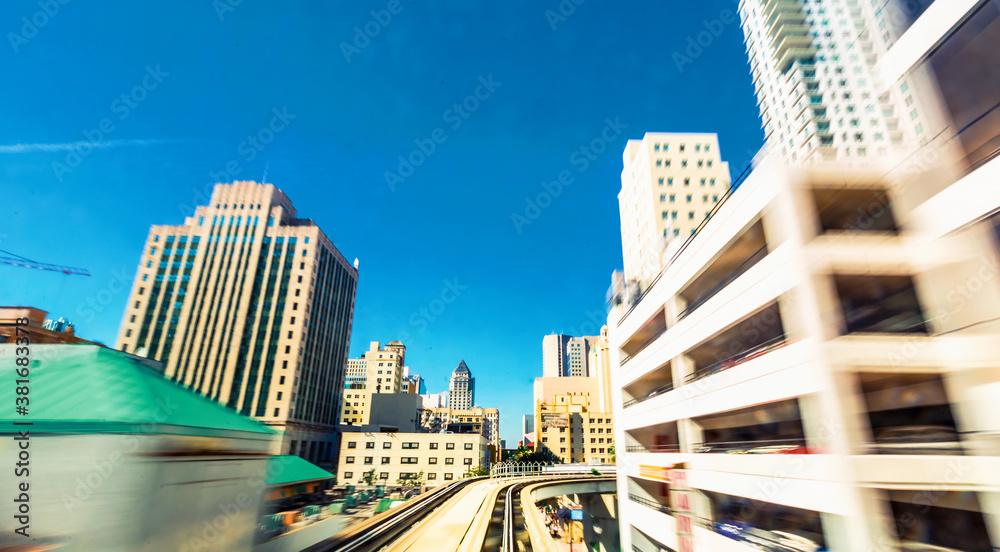 Miami Metro Mover Automated Train POV through the windshield