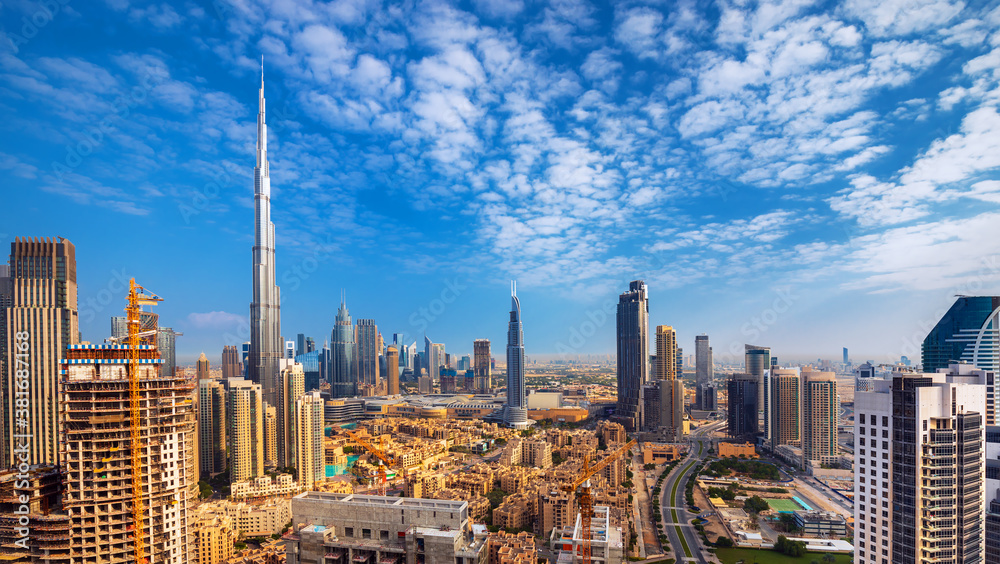 Dubai city - amazing city center skyline with luxury skyscrapers, United Arab Emirates